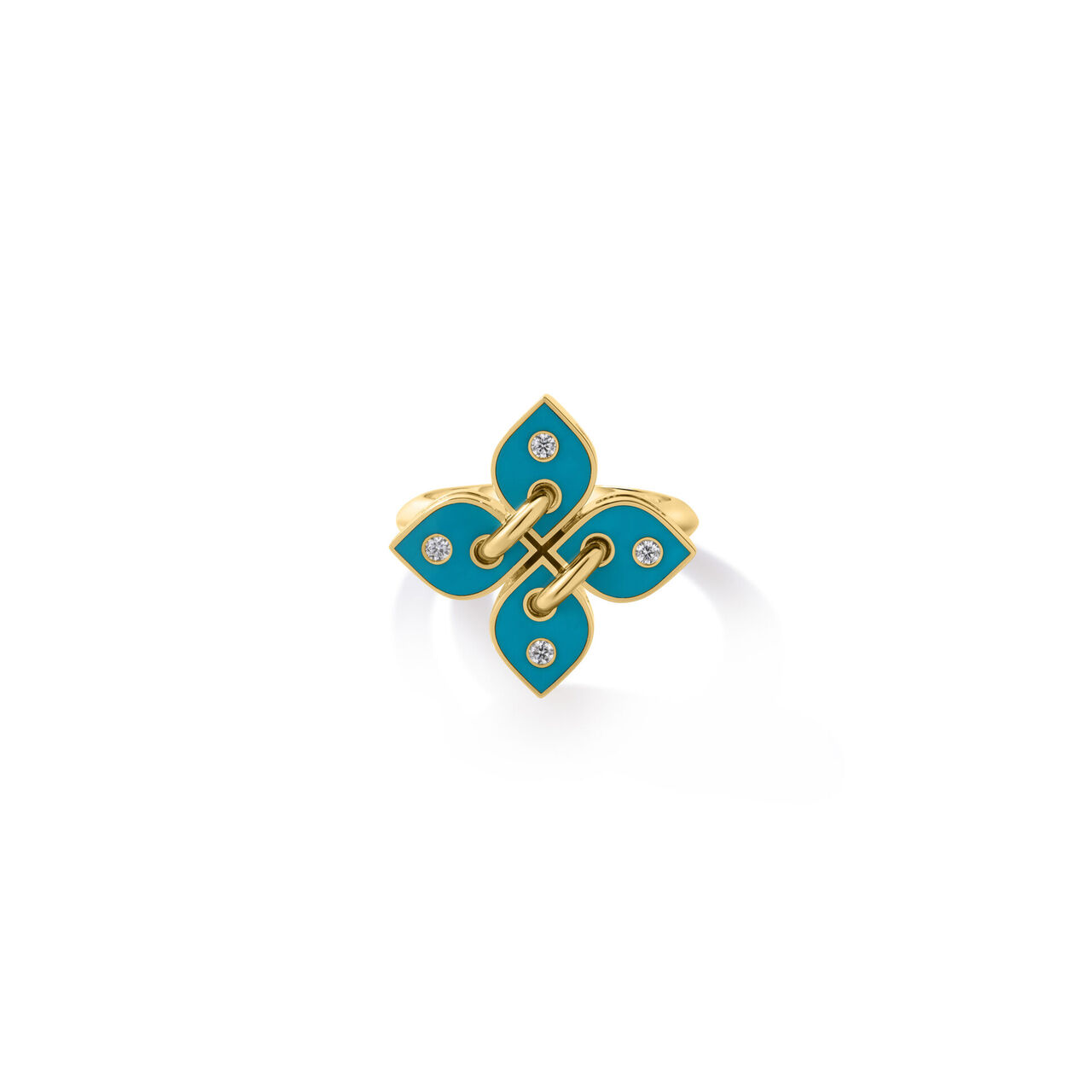 Roberto Coin Venetian Princess Filo Yellow Gold, Turquoise Enamel and Diamond Ring image number 1